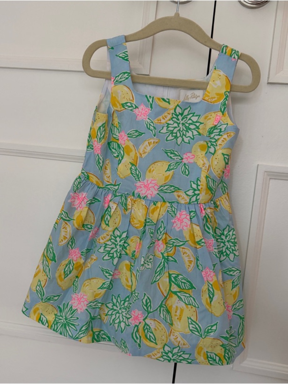Lilly Pulitzer Girls Lemon Print Sundress in Light Blue, Yellow, Green, Pink
